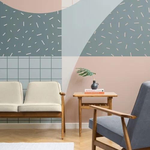 Memphis 80s Pastel Blue & Pink Geometric Wallpaper Mural