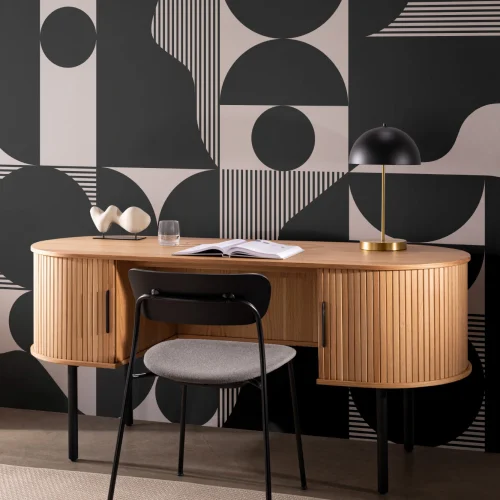 Carta da Parati Beige e Nera con Forme Geometriche Astratte