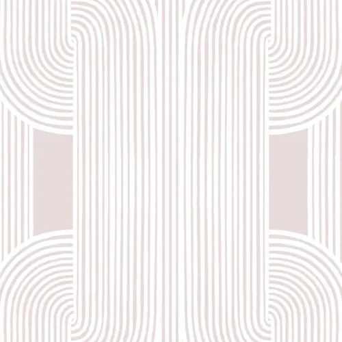 Carta da Parati Beige con Motivo di Linee e Curve Intrecciate Bianche