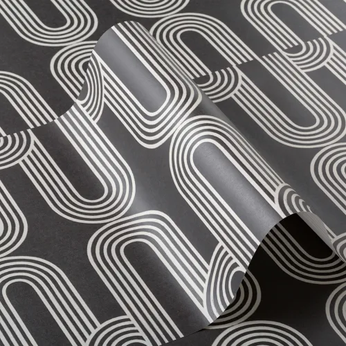 Zwart & Wit Stripes and Curves Repeat Pattern Behang