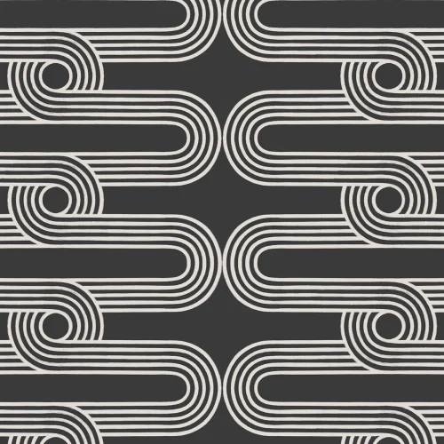 Zwart & Wit Stripes and Curves Repeat Pattern Behang