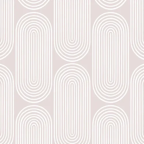 Carta da Parati Beige con Motivo di Forme Ovali a Righe Bianche