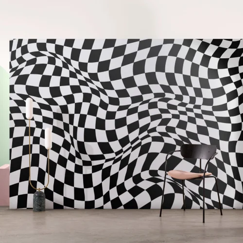 Black and White Wavy Chequered Aesthetic Pattern Wallpaper Mural