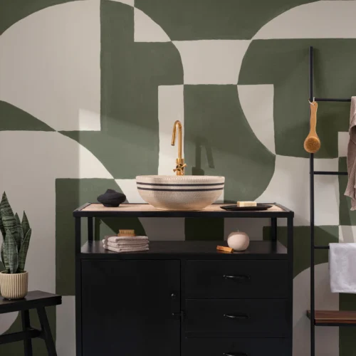 Dark Green Scandinavian Abstract Geometric Mural