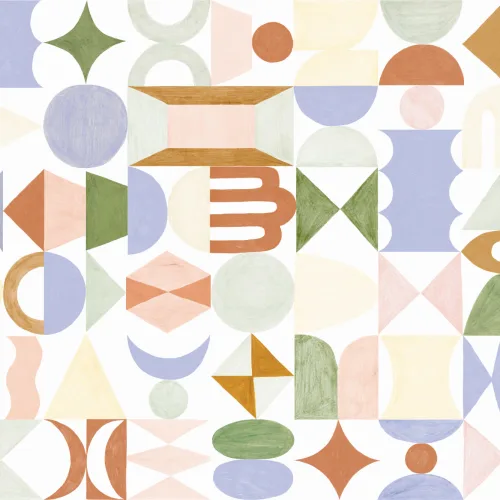 Carta da parati totem geometrici in colori pastello