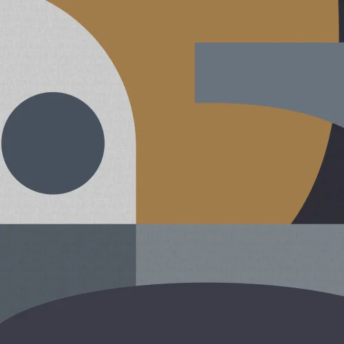 Sininen & sinapinsinappi Mid-Century Geometrinen kollaasi seinämaalauksen seinämaalaus