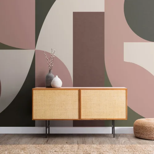 Dusty Pink Mid-Century Geometric Collage Wall Mural