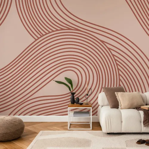 Terracotta Curvy Lines Zen Garden Pattern Mural