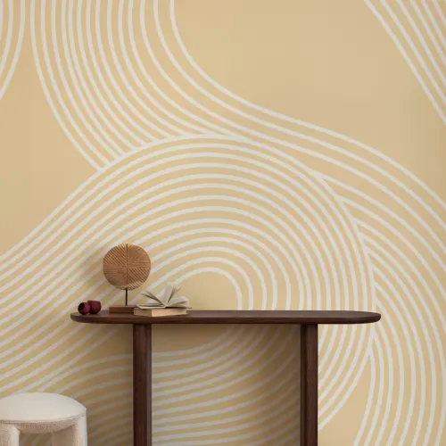 Yellow Curvy Lines Modern Zen Garden Mural