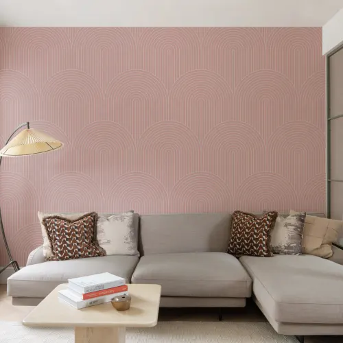 Papier Peint Géométrique Boucle de Lignes Fines Rose