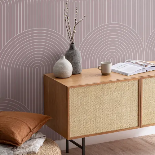 Mauve Geometric Thin Striped Loop Repeat Pattern Wallpaper