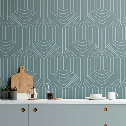 Green Geometric Thin Striped Loop Repeat Pattern Wallpaper