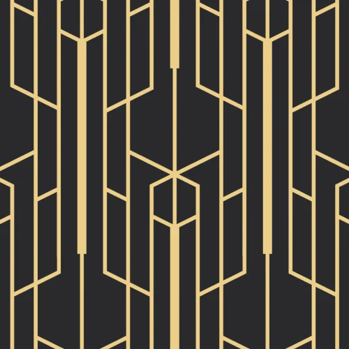 Yellow & Black Geometric Repeat Pattern Wallpaper