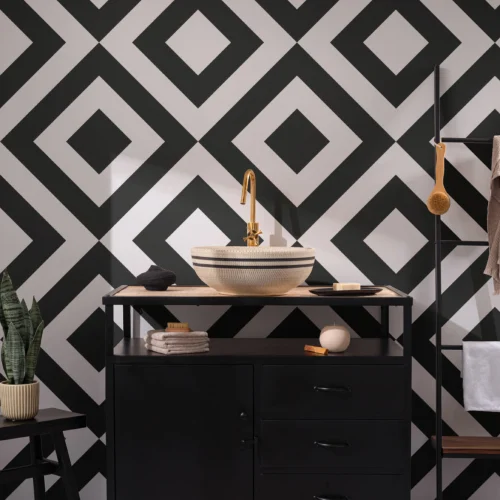 Black & White Diamond Pattern Wallpaper Mural