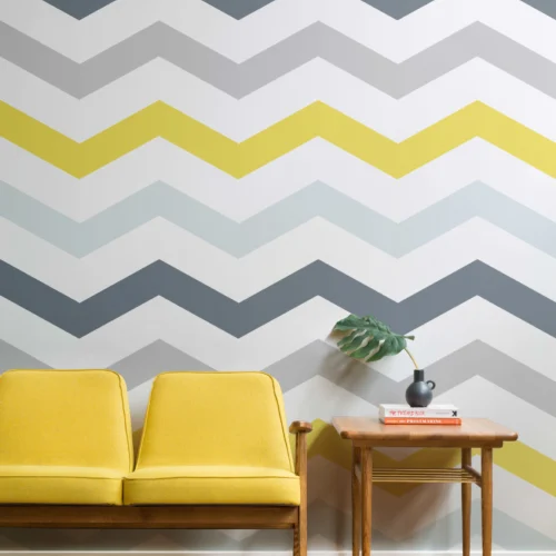 Mural Papel Pintado Chevron Amarillo y Gris