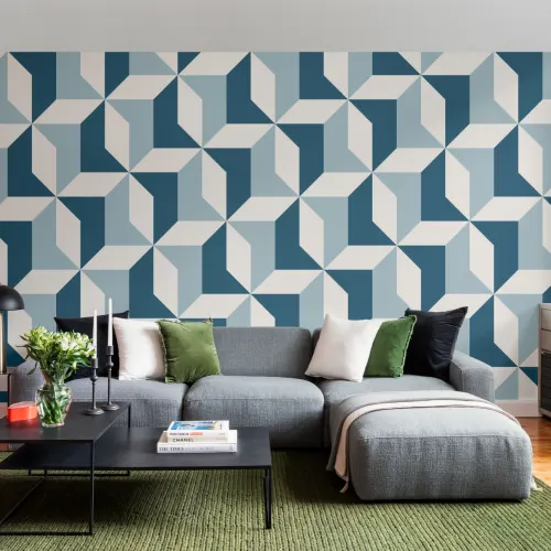 Mural de papel de parede geométrico abstrato azul