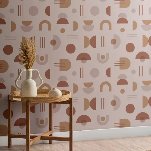 Brown & Neutral Mid Century Modern Geometric Pattern Wallpaper