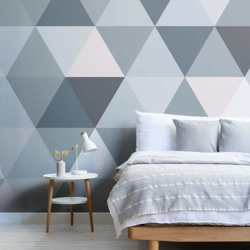 Carta da Parati Geometrica a Triangoli Grigi e Rosa