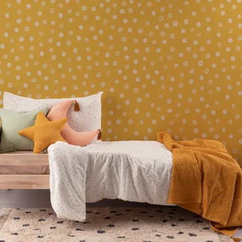 Keltainen kuvitettu Polka Dot kuvatapetti