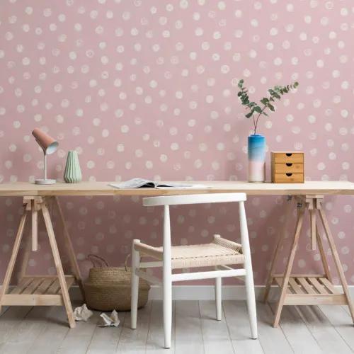 Pink Illustrated Polka Dot Wallpaper Mural