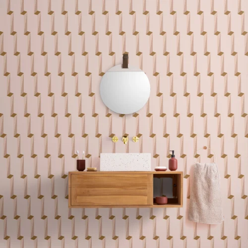 Pink 3D Effect Modern Geometric Repeat Pattern Wallpaper