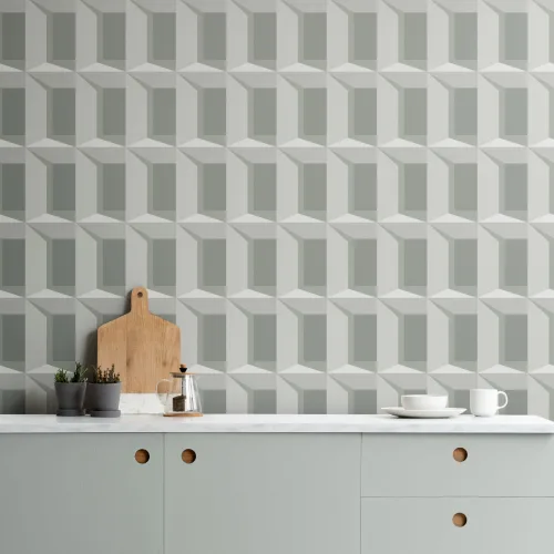 Papel de parede com padrão de repetição geométrica moderna de efeito 3D verde