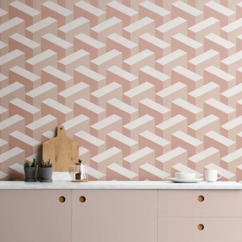 Pink Modern 3D Effect Geometric Repeat Pattern Wallpaper