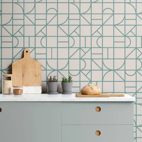 Sage Green Modern Geometric Grid Repeat Pattern Wallpaper