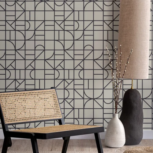 Monochrome Modern Geometric Grid Repeat Pattern Wallpaper
