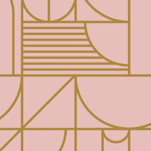 Papel Pintado Rosa y Dorado con Motivo Geométrico de Líneas Rectas y Curvas