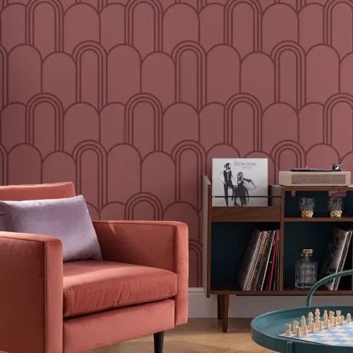 Roze Art Deco Boog Herhaal Patroon Behang