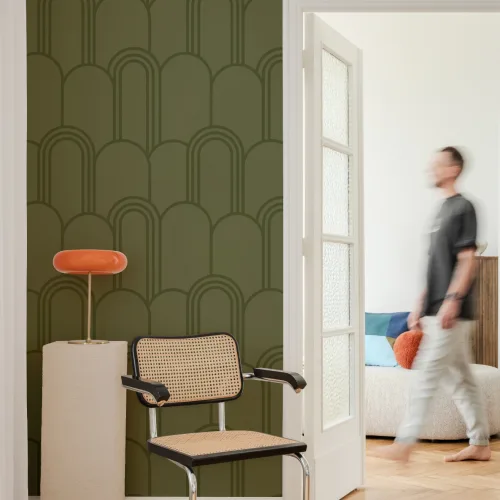 Grøn Art Deco Arch Repeat Pattern Tapet