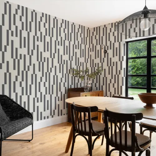 Black and White Modern Bauhaus Geometric Repeat Pattern Wallpaper
