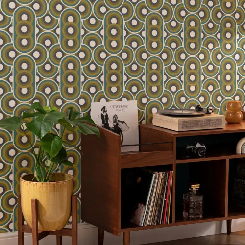 Retro 70s Circles Repeat Pattern Wallpaper