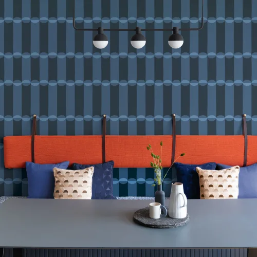 Blue Retro Geometric Pattern Mural