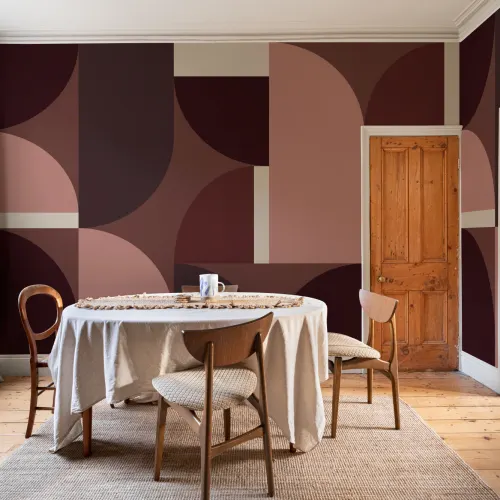 Wine Red Geometric Arch Contemporary Statement Mural