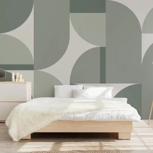 Groene Geometrische Eigentijdse Abstracte Muurschildering