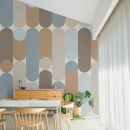 Mural geométrico multicolorido de estilo cápsula moderno de meados do século