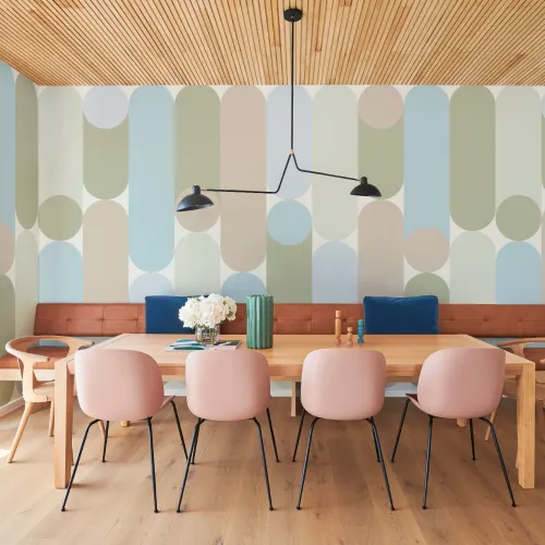 Multicolor Geometric Retro Capsule Pattern Mural