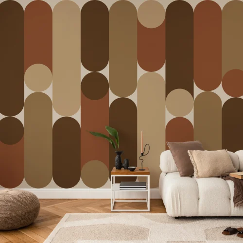 Warm Geometric Mid-Century Modern Brown Capsule Mural