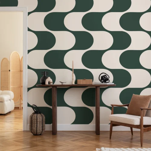 Mural com padrão de fluxo geométrico retro azulado