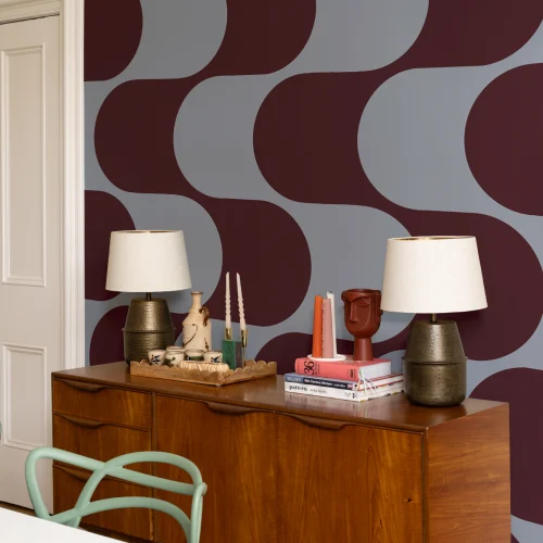 Blue And Burgundy Retro Geometric Pattern Mural