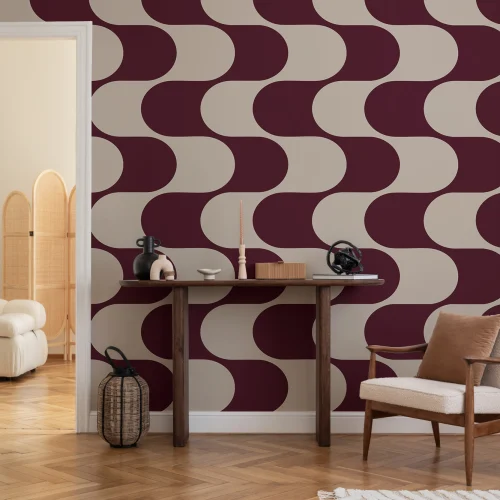Burgundy Golfpatroon Geometrische Feature Muurschildering