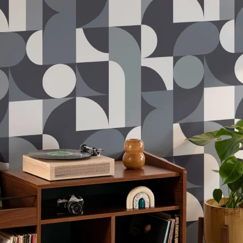Carta da Parati Motivo Geometrico Blu Stile Mid Century