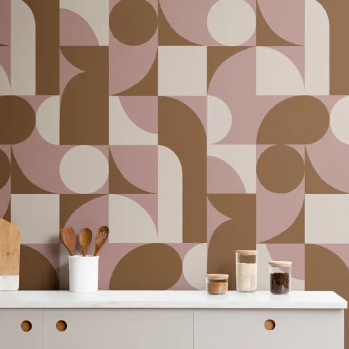 Brown Mid-Century Geometric Collage Wall Mural
