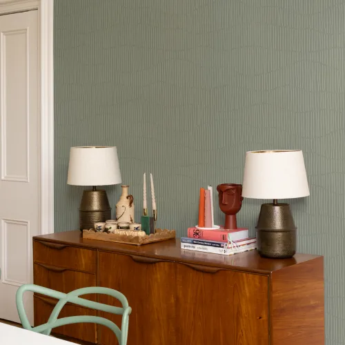 Soft Green Minimalist Wave Pattern Wallpaper Mural