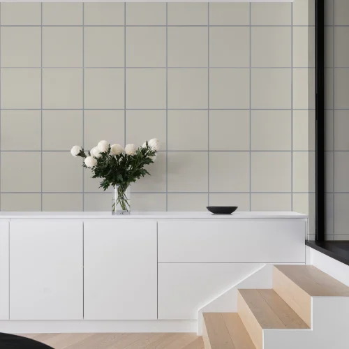 Rustige beige en marineblauwe rasterpatroon muurschildering