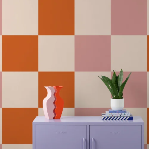 Mural retro aos quadrados em rosa e laranja