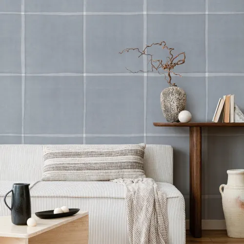 Blue Checked Pattern Modern Wallpaper Mural