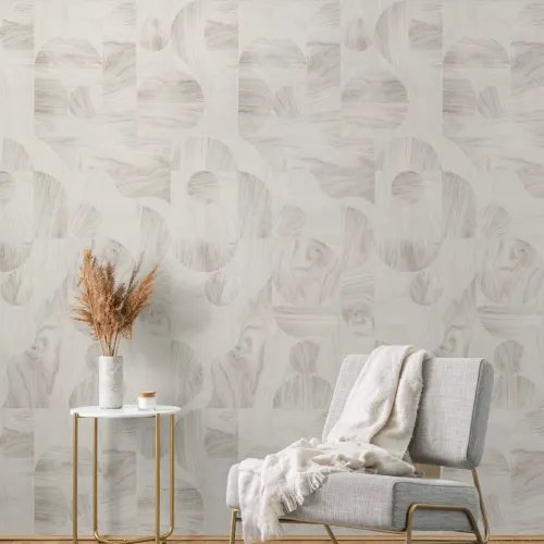 Beige Modern Geometric Wood Grain Shapes Wallpaper